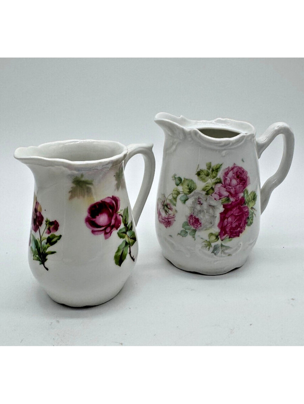 Antique German Porcelain Rose Pitchers Lot of 2 Three Crown China Germany 1900s